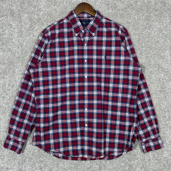 Ralph Lauren Custom Fit Red Blue Plaid Long Sleeve Button Up Size Large - Picture 1 of 7